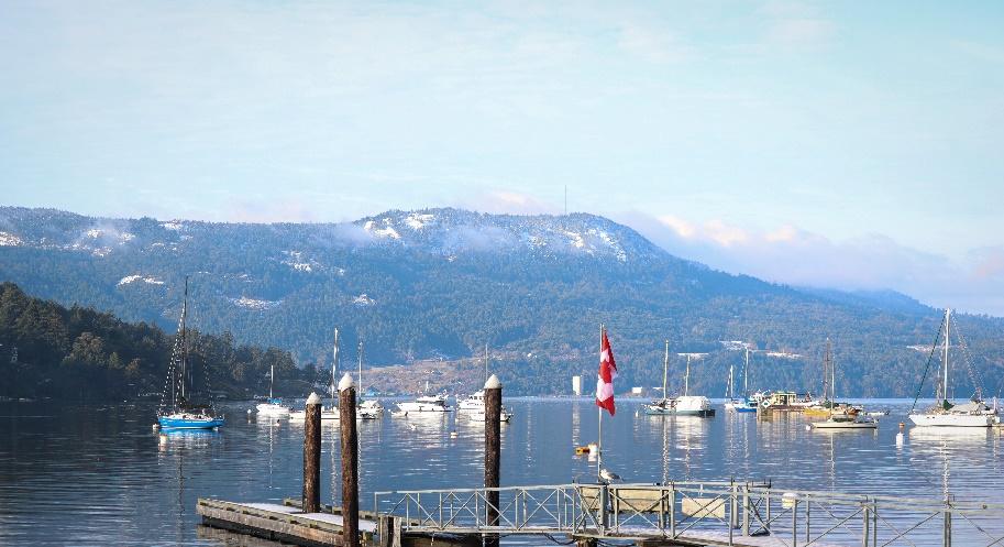 boat pier facing the mountains near Victoria, BC