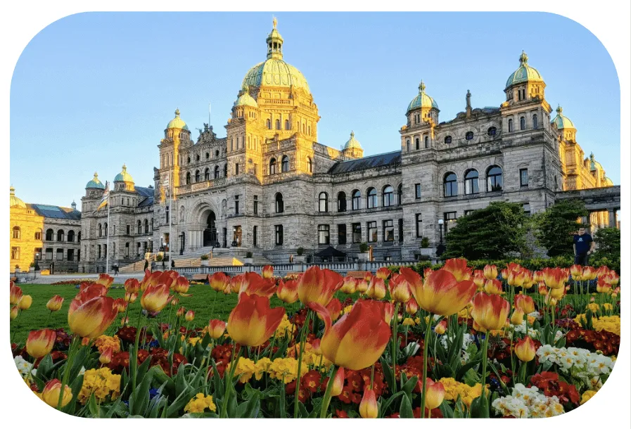 Legislative building with flowers